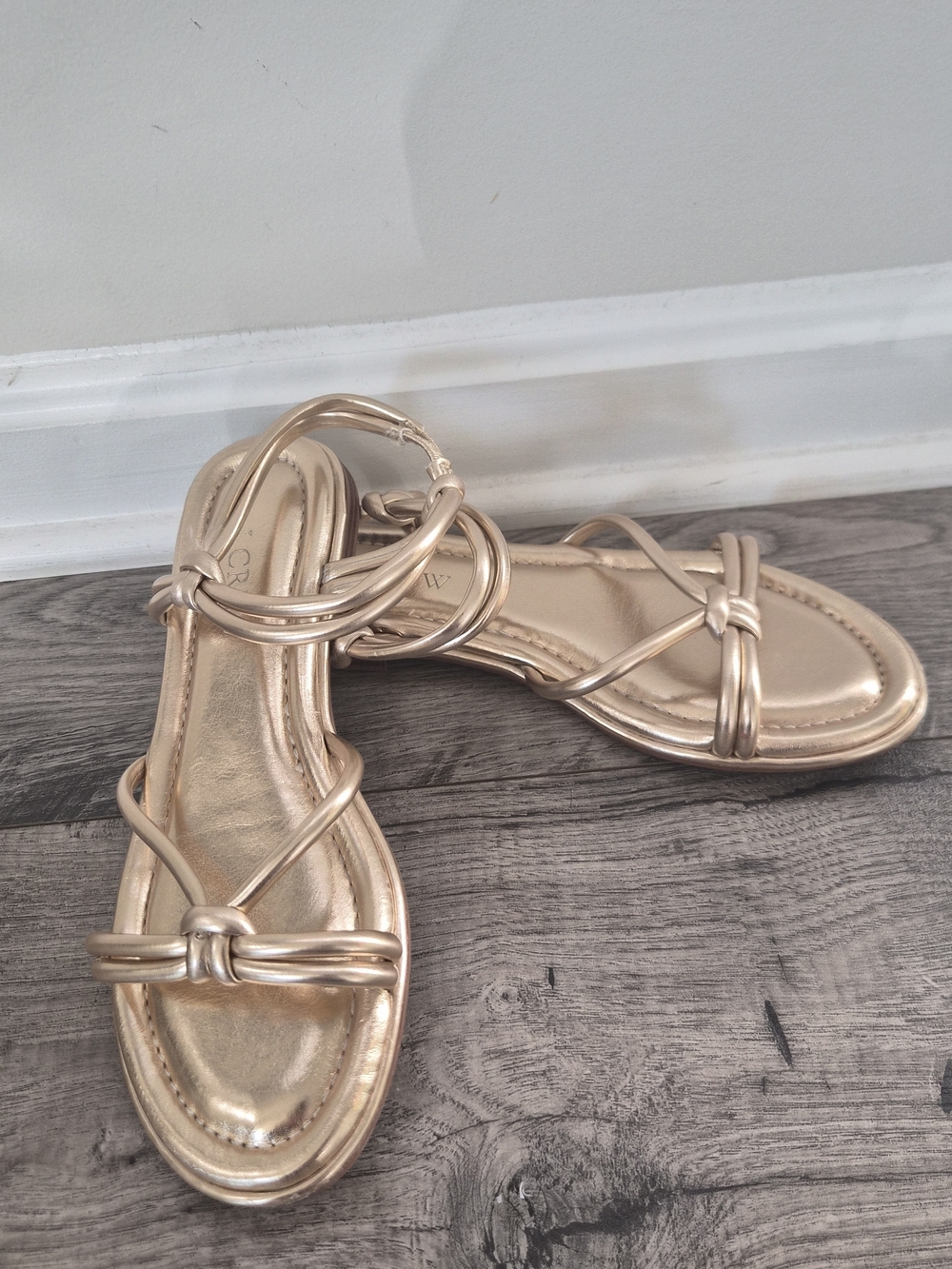 J. Crew Metallic Rose Gold Knotted Strappy Sandals